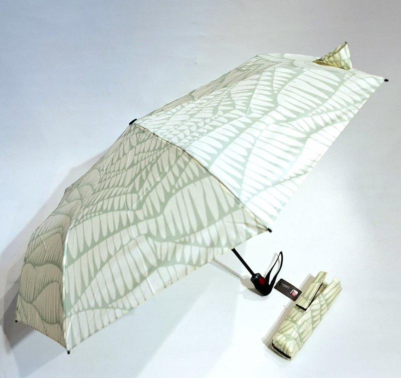 Mini parapluie T200 pliant Knirps open close blanc & taupe imprimé waves ice - léger & solide