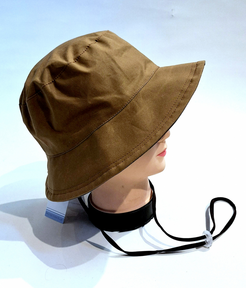Chapeau de pluie français uni caramel/ noisette tissu mâte - Telia - T Unique - cordon ajustable