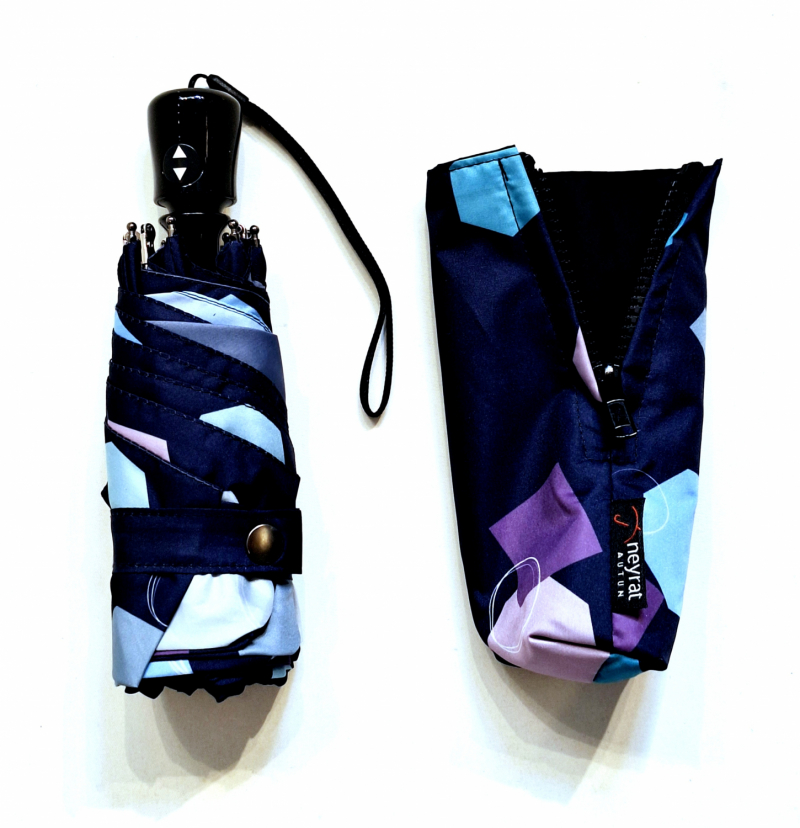 Parapluie micro pliant bleu imprimé diamants colorés ouvrant fermant 20cm Neyrat - Petit & solide