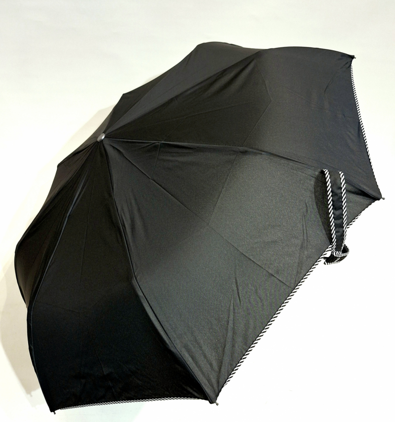 Mini parapluie pliant automatique uni noir biais zébré français de qualité - léger & solide - Elégant