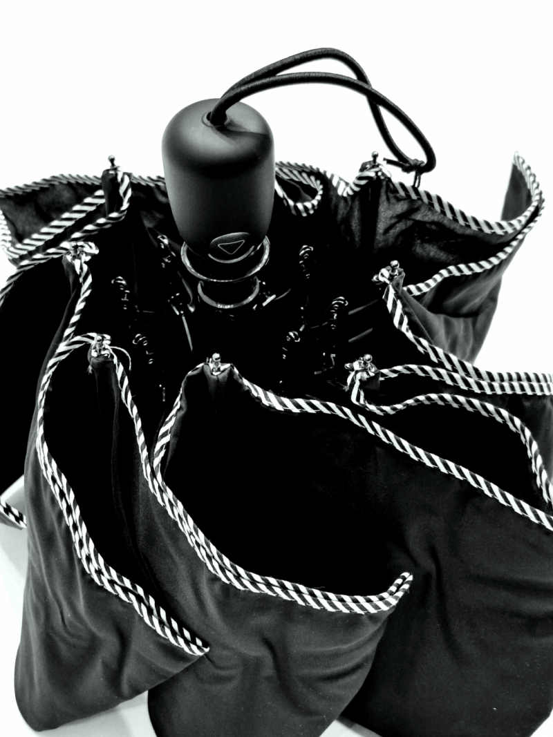 Mini parapluie pliant automatique uni noir biais zébré français de qualité - léger & solide - Elégant