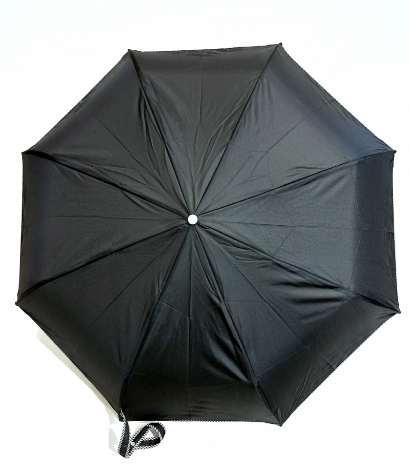 Mini parapluie pliant automatique uni noir biais zébré français de qualité - léger & solide - Elégant