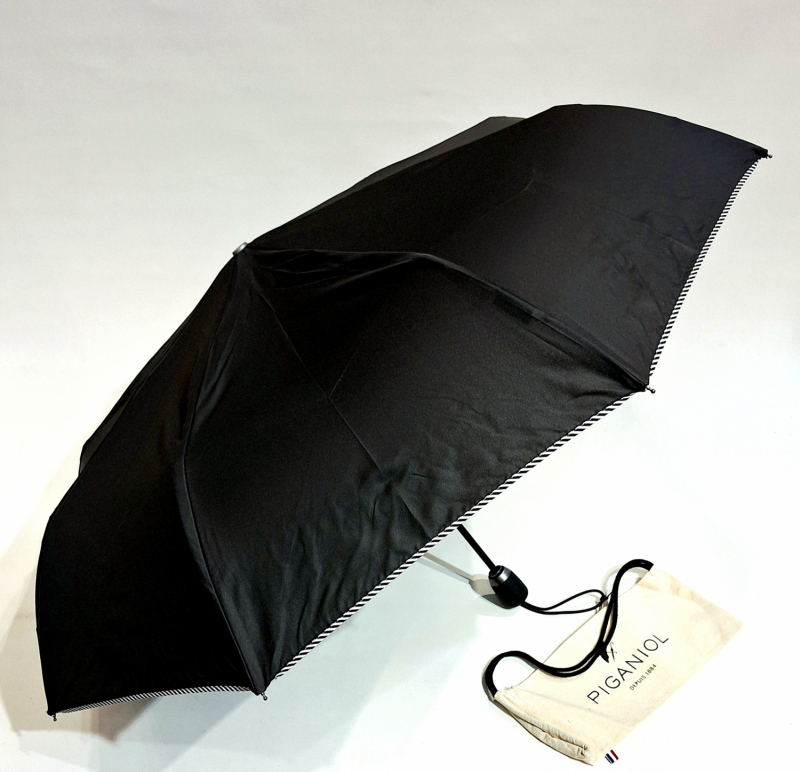 Mini parapluie pliant automatique uni noir biais zébré français de qualité - léger & solide - Elégant