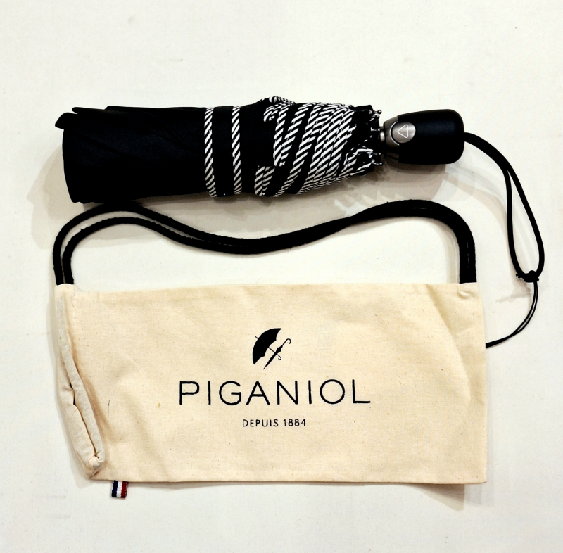 Mini parapluie pliant automatique uni noir biais zébré français de qualité - léger & solide - Elégant