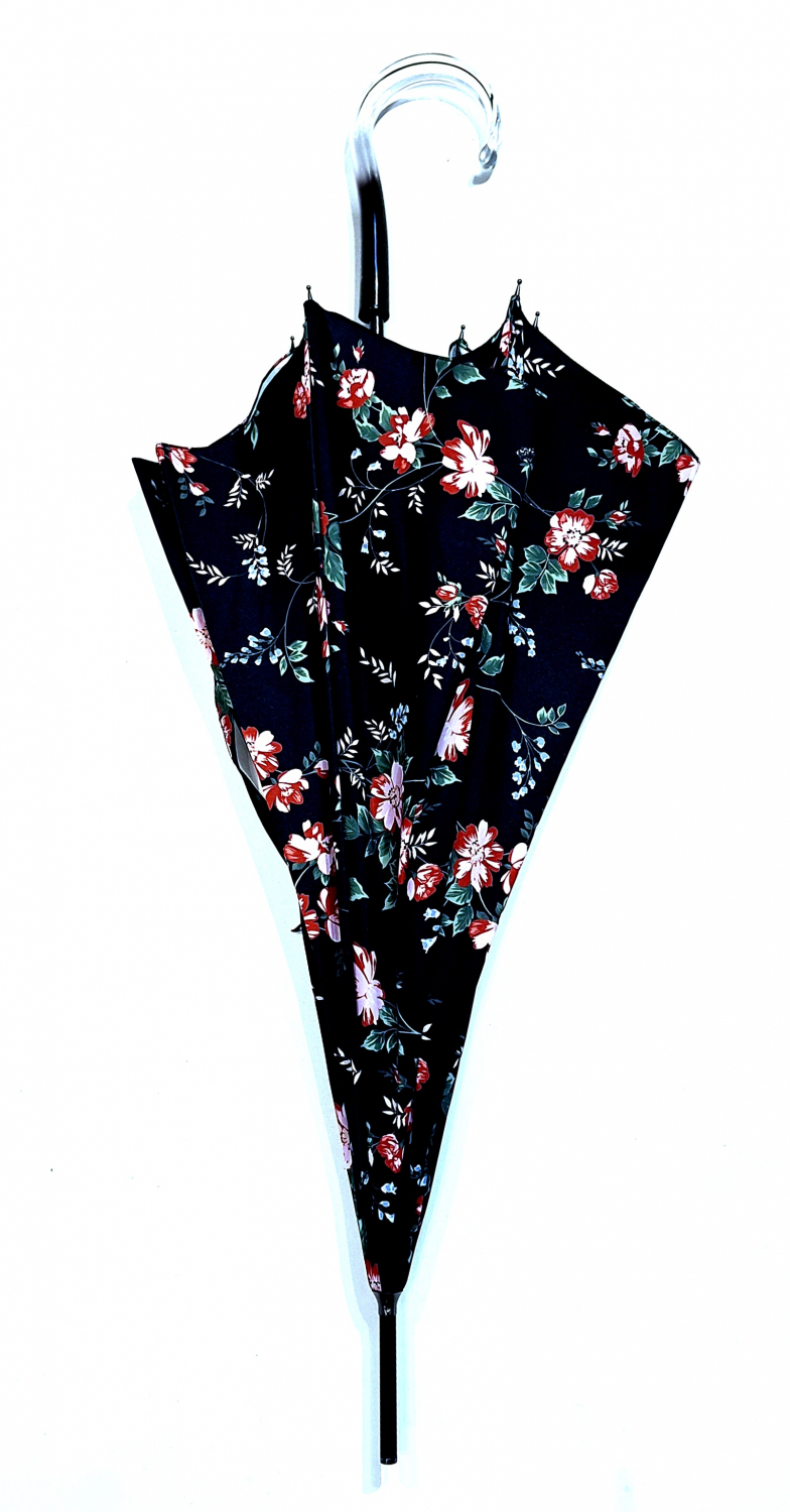 Parapluie grand forme cloche automatique bleu marine imprimé petite fleurs Neyrat - léger & résistant