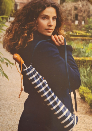 Grand parapluie golf pliant bleu marine & blanc marinière housse sac à dos français - Tissu anti uv 100% - Large130cm - Randonneur