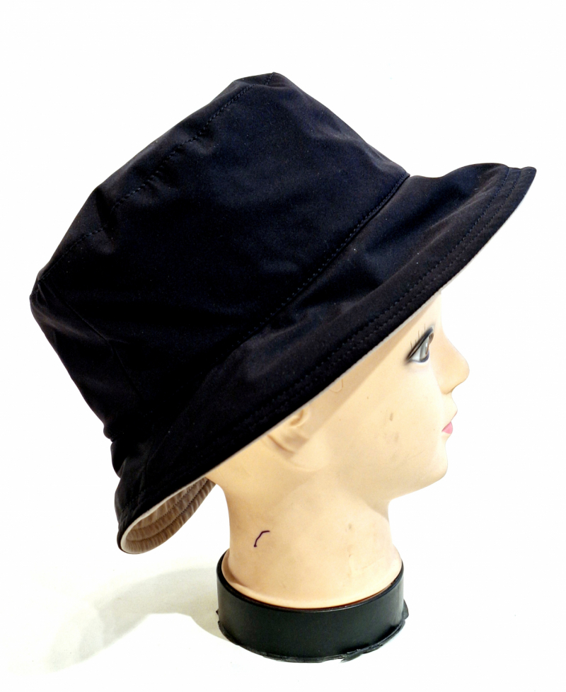 Chapeau de pluie français uni noir mâte bord intérieur beige - Teliabic/MTM - T 57 - cordon ajustable