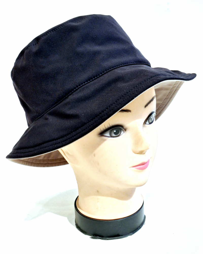 Chapeau de pluie français uni noir mâte bord intérieur beige - Teliabic/MTM - T 57 - cordon ajustable