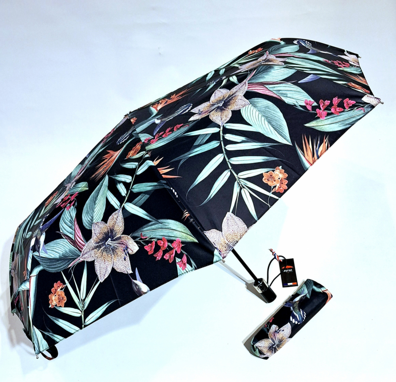Parapluie mini pliant ouvrant & fermant noir imprimé fleurs LYS Neyrat Français - léger & résistant