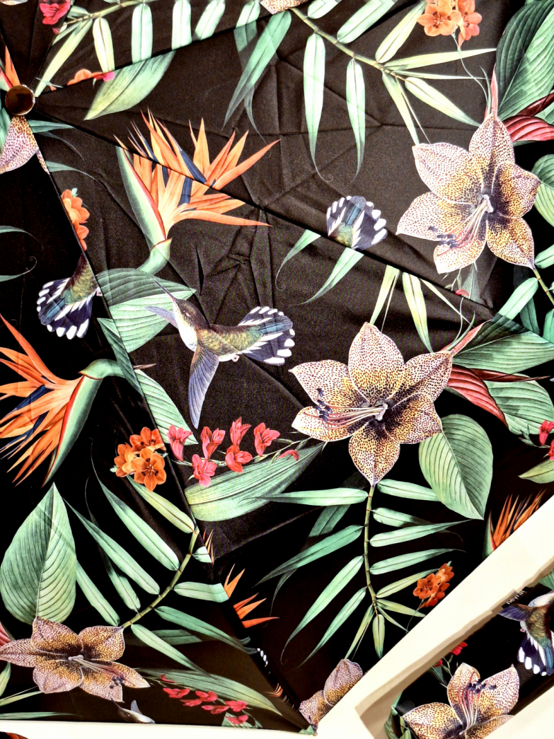 Parapluie mini pliant ouvrant & fermant noir imprimé fleurs LYS Neyrat Français - léger & résistant