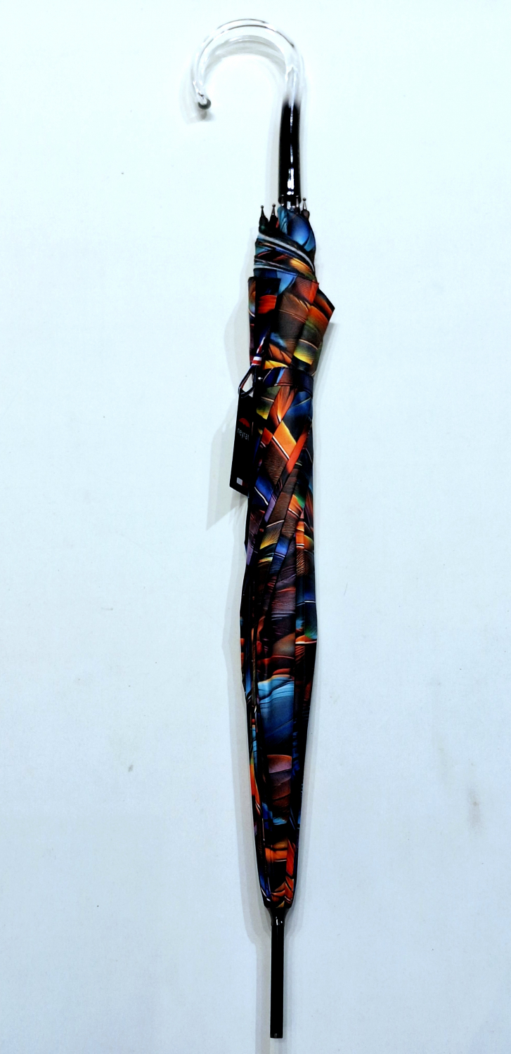 Parapluie grand forme cloche automatique imprimé plumes multicolore Neyrat - léger & résistant