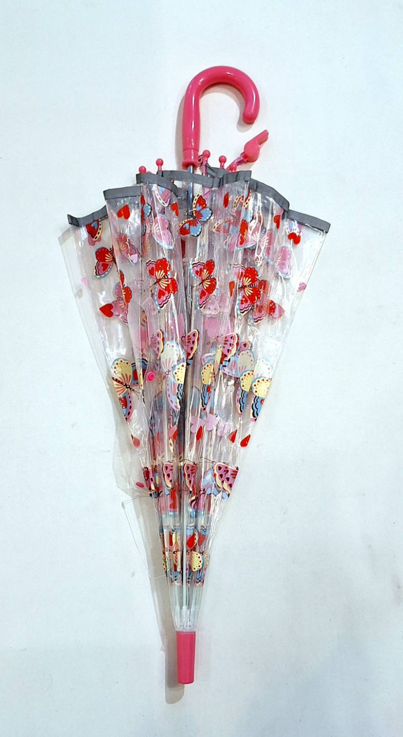 Parapluie enfant cloche transparent rose et papillons colorés - léger & solide
