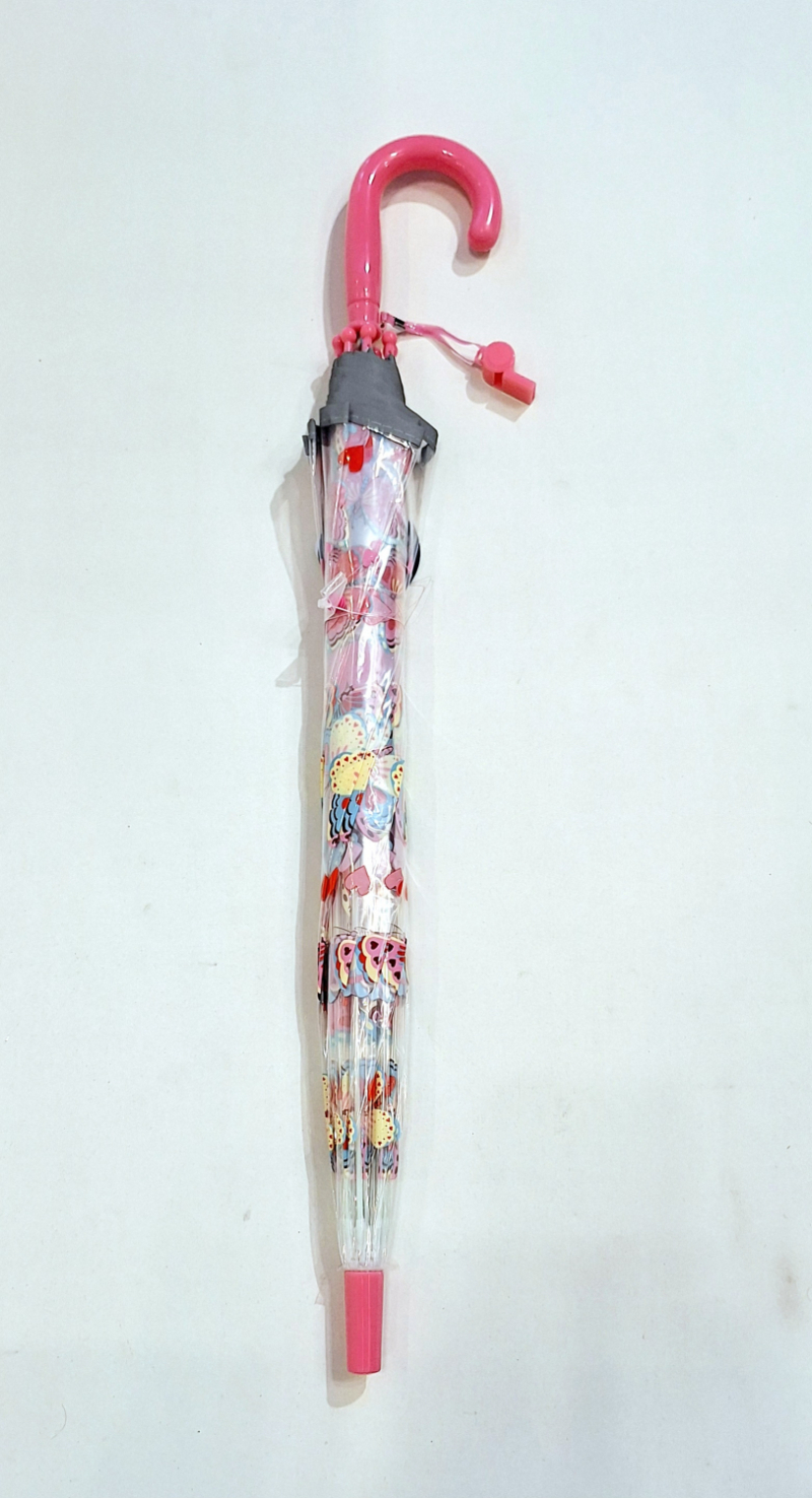 Parapluie enfant cloche transparent rose et papillons colorés - léger & solide