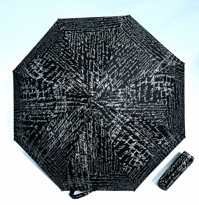 Parapluie pliant noir open close manuscrit métallique noir & argent P.Cardin - léger & solide