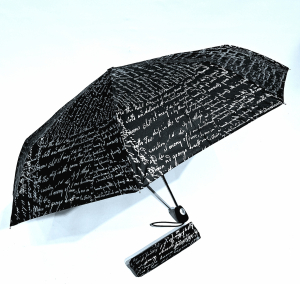 Parapluie pliant noir open close manuscrit métallique noir & argent P.Cardin - léger & solide