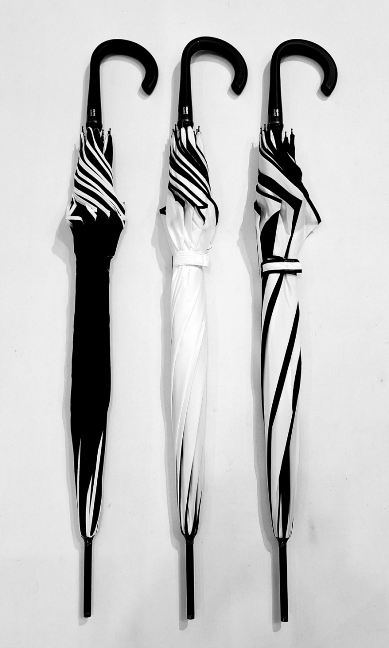 Parapluie long automatique en forme de fleur uni noir biais blanc P.Cardi - Résistant & Léger