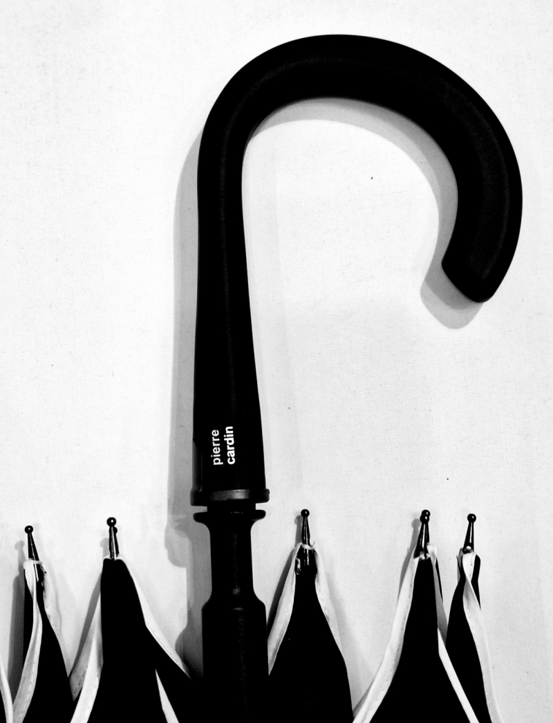 Parapluie long automatique en forme de fleur uni noir biais blanc P.Cardi - Résistant & Léger