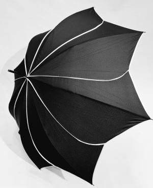 Parapluie long automatique en forme de fleur uni noir biais blanc P.Cardi - Résistant & Léger