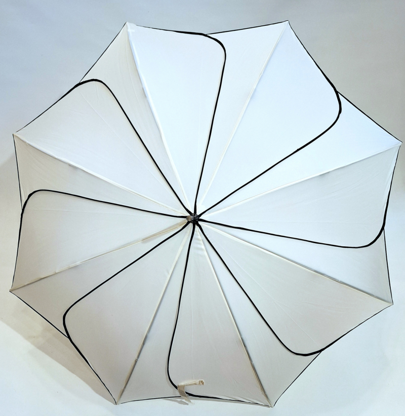 Parapluie long automatique en forme de fleur blanc biais noir P.Cardin - Résistant & Léger