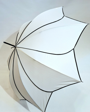 Parapluie long automatique en forme de fleur blanc biais noir P.Cardin - Résistant & Léger