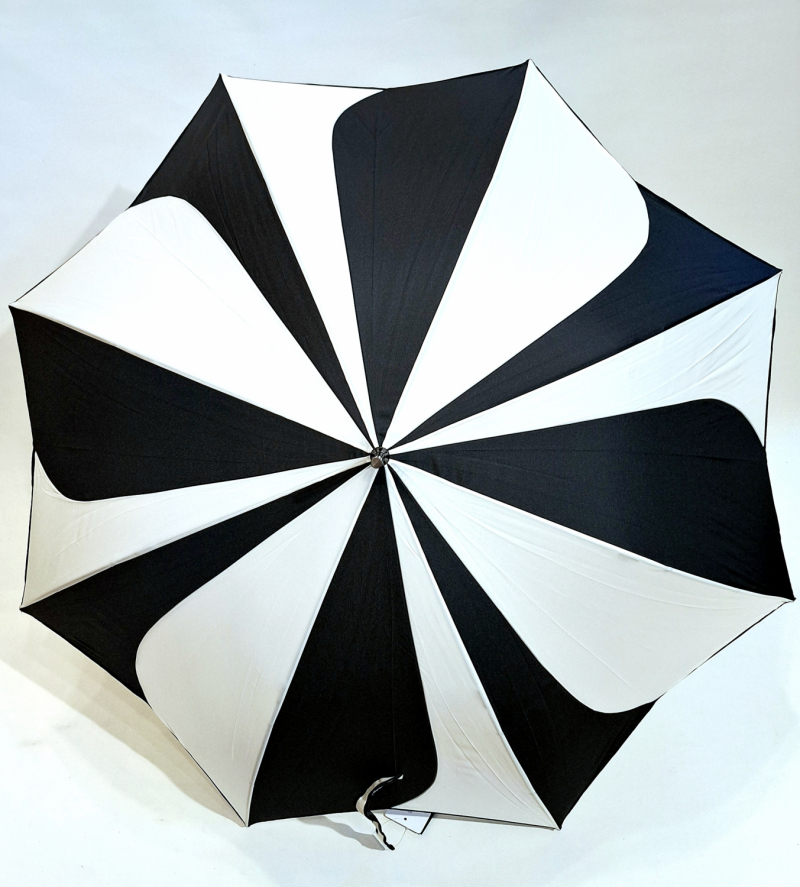 Parapluie long automatique en forme de fleur bicolore noir & blanc P.Cardin - Résistant & Léger