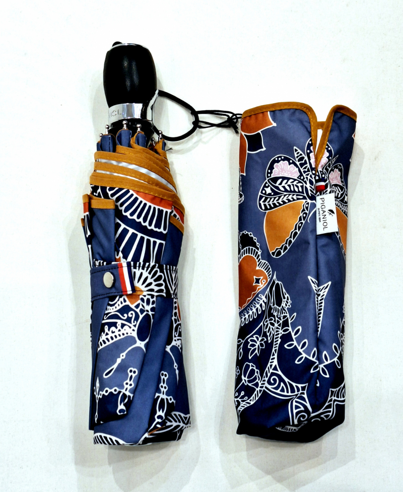 Parapluie mini français automatique ouvrant fermant bleu imprimé papillons Mandala Piganiol - Léger & résistant