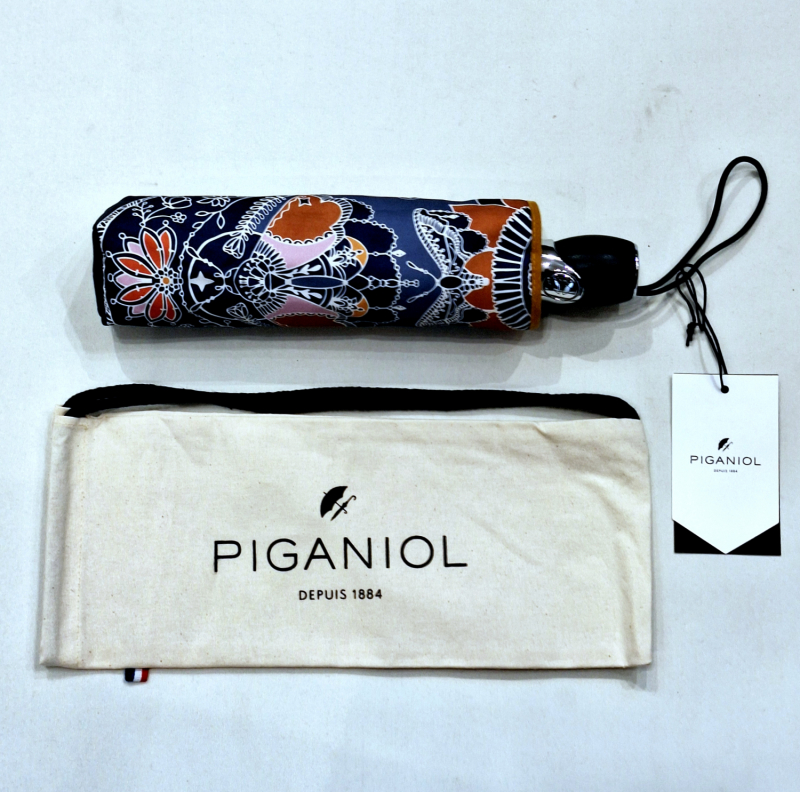 Parapluie mini français automatique ouvrant fermant bleu imprimé papillons Mandala Piganiol - Léger & résistant