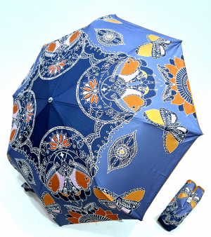 Parapluie mini français automatique ouvrant fermant bleu imprimé papillons Mandala Piganiol - Léger & résistant