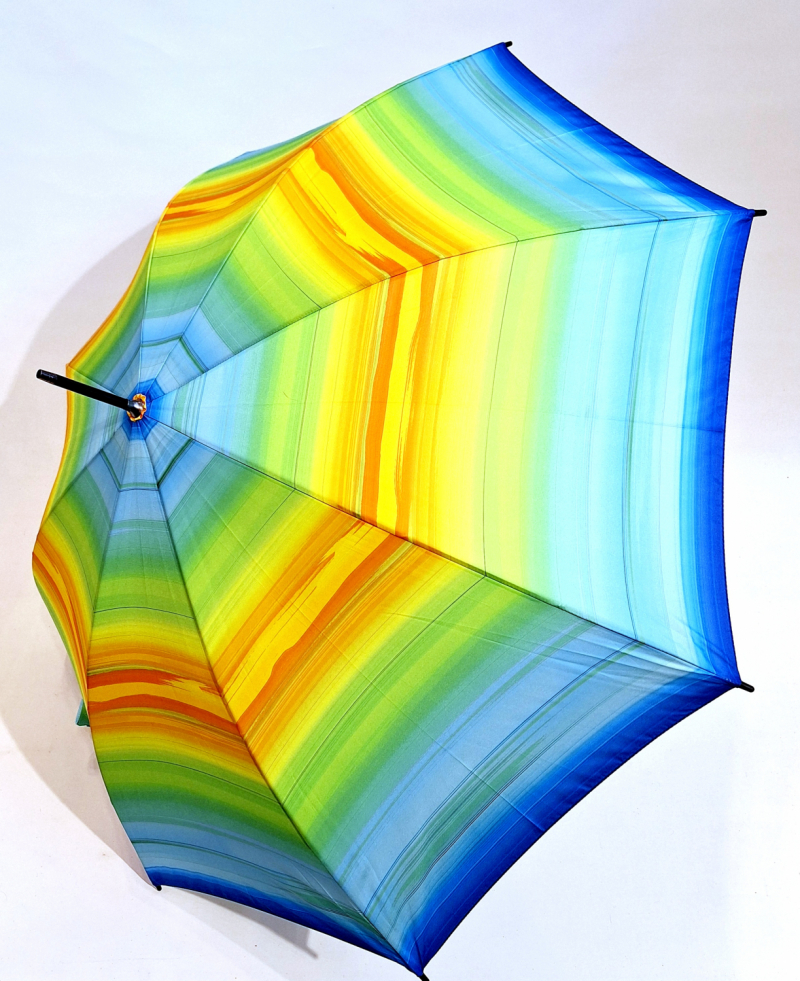 Parapluie long automatique coloré vert jaune imprimé rayé Doppler- Grand & solide 