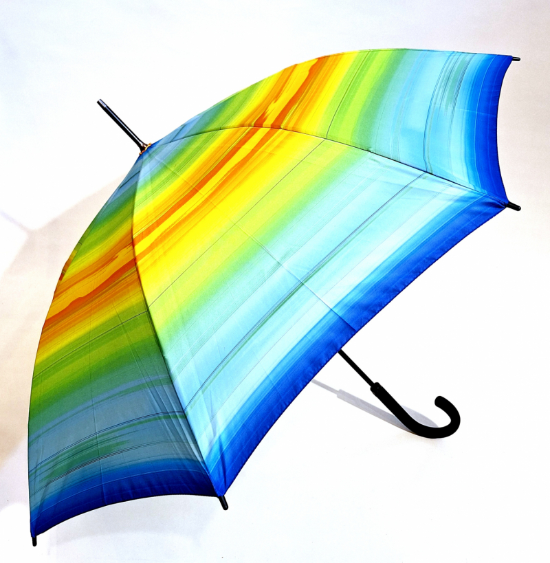 Parapluie long automatique coloré vert jaune imprimé rayé Doppler- Grand & solide 
