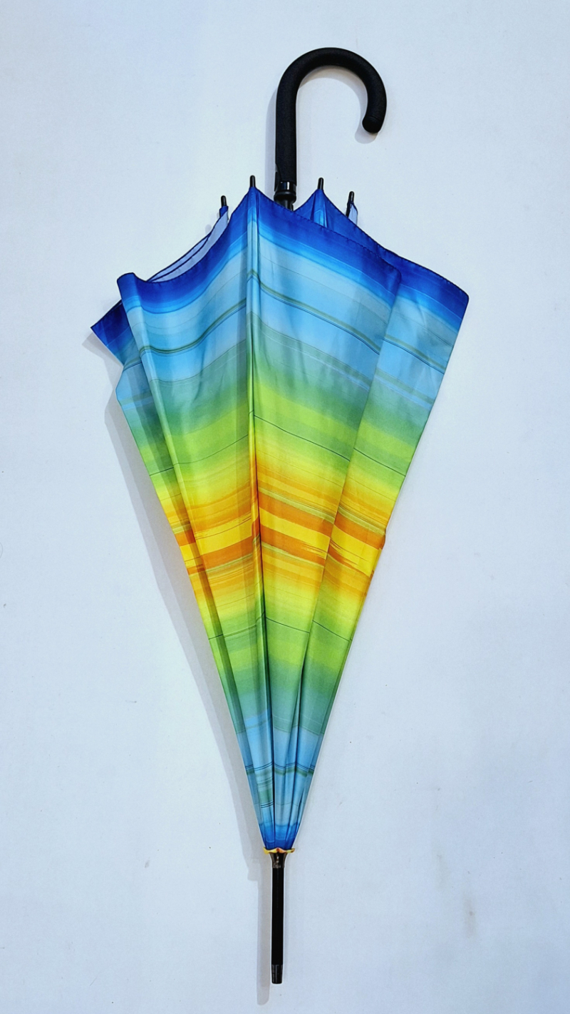 Parapluie long automatique coloré vert jaune imprimé rayé Doppler- Grand & solide 