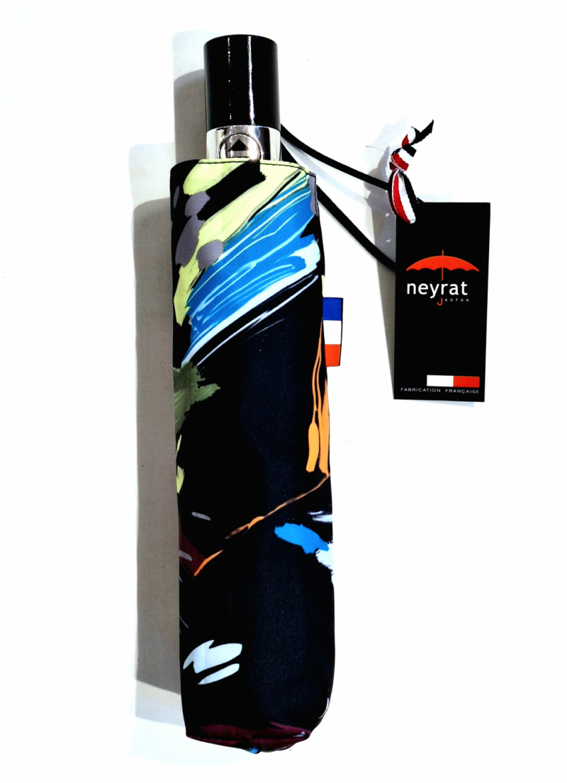 Parapluie mini pliant automatique noir imprimé peintures colorées Neyrat - Léger & résistant