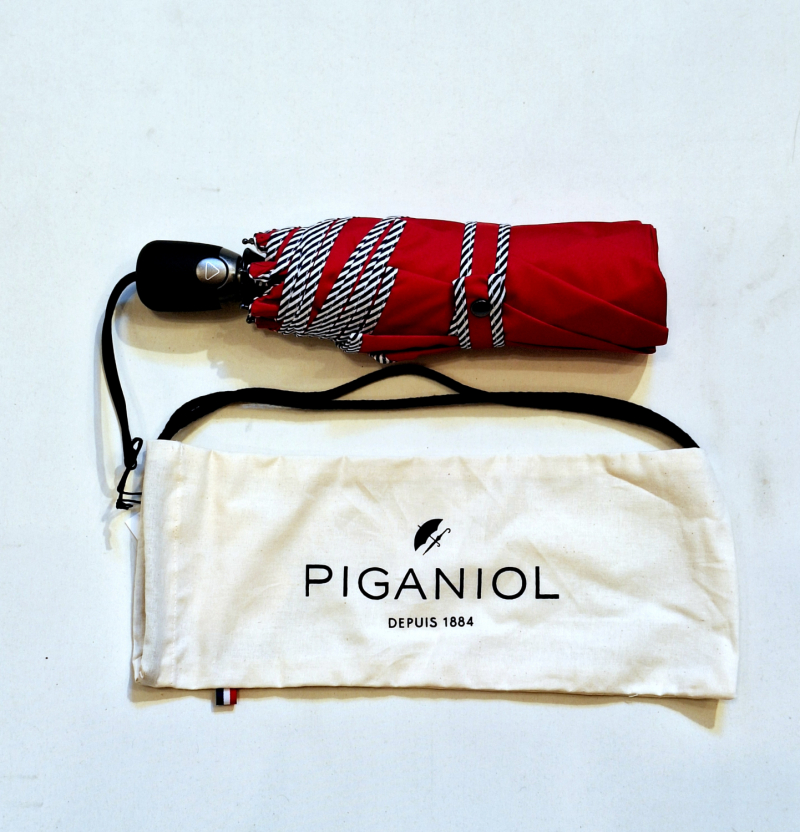 Mini parapluie pliant automatique uni rouge biais zébré français de qualité - léger & solide - Elégant
