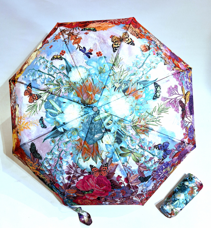 Parapluie mini automatique imprimé papillons français Collection Brokante - Grand & solide