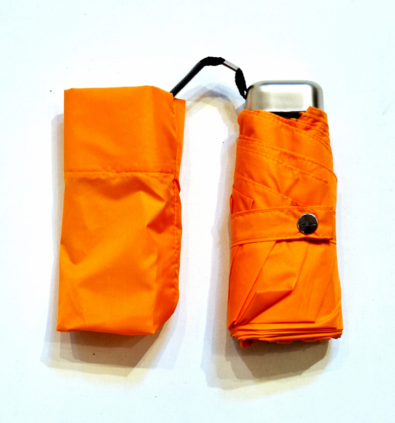 Parapluie de poche micro plat orange Vaux français - Petit léger manuel & 7 brches résistant - Top qualité