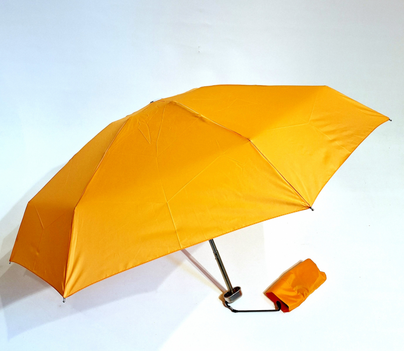 Parapluie de poche micro plat orange Vaux français - Petit léger manuel & 7 brches résistant - Top qualité