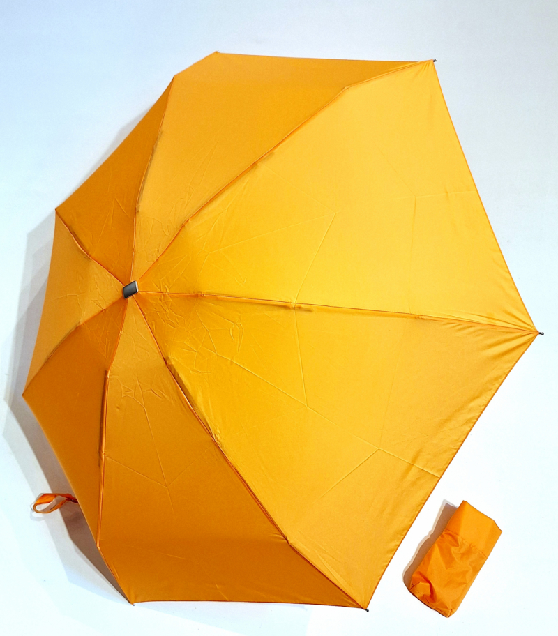 Parapluie de poche micro plat orange Vaux français - Petit léger manuel & 7 brches résistant - Top qualité