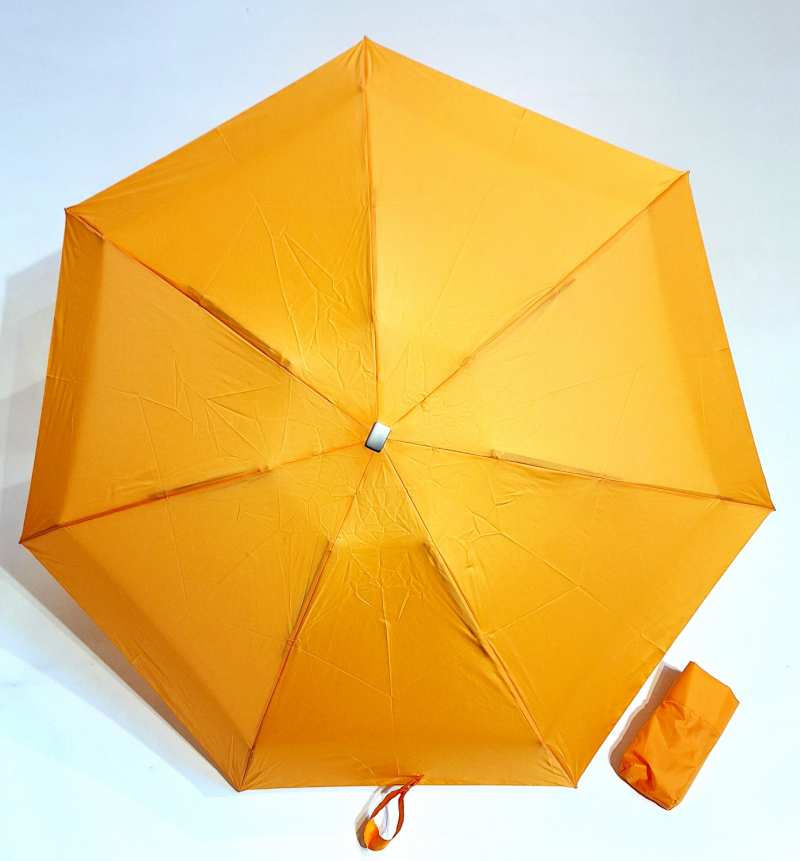 Parapluie de poche micro plat orange Vaux français - Petit léger manuel & 7 brches résistant - Top qualité