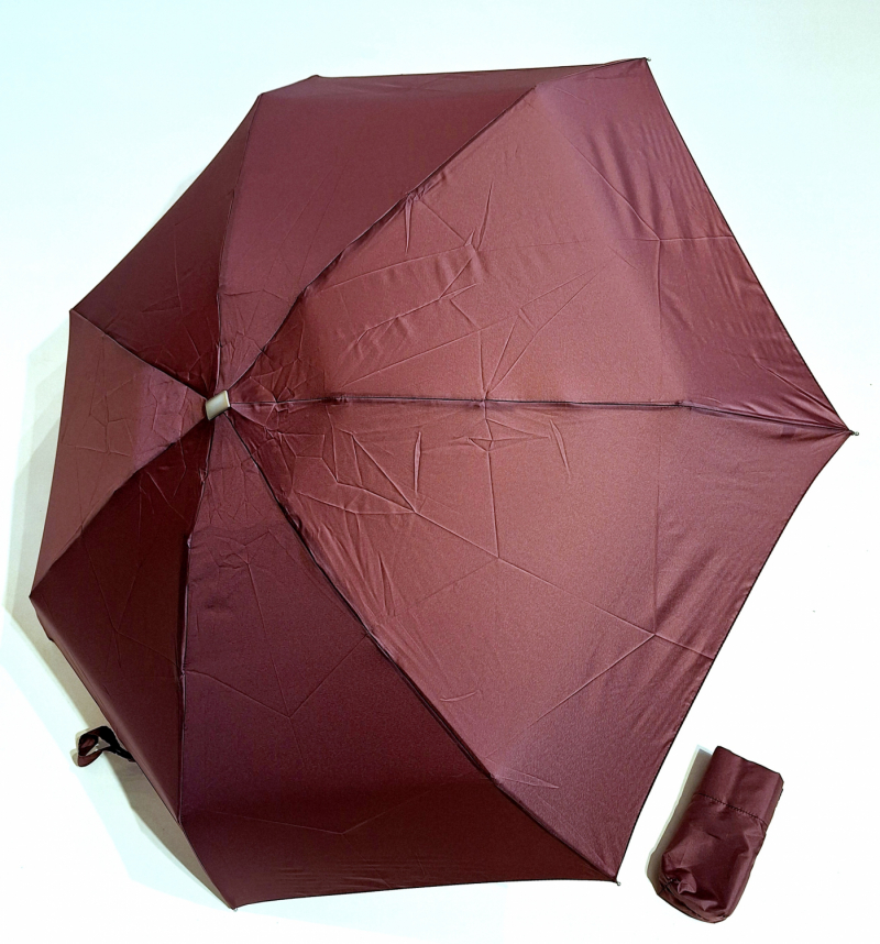 Parapluie de poche micro plat bordeaux Vaux français - Petit léger manuel & 7 brches résistant - Top qualité