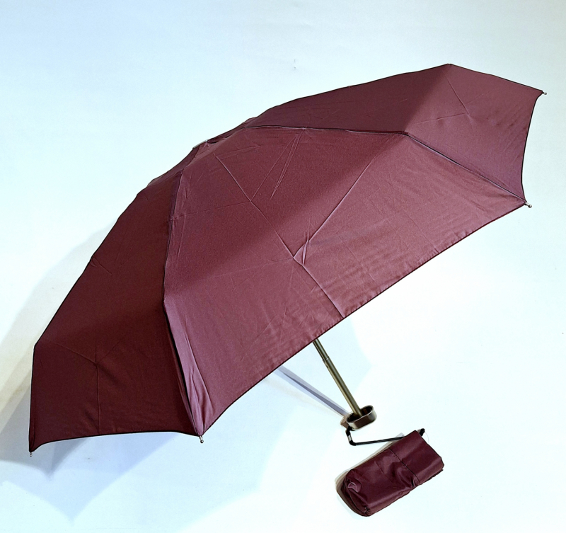 Parapluie de poche micro plat bordeaux Vaux français - Petit léger manuel & 7 brches résistant - Top qualité