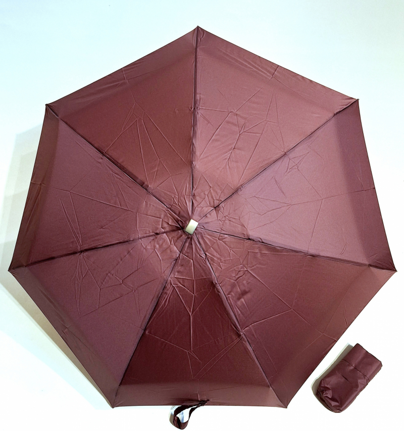Parapluie de poche micro plat bordeaux Vaux français - Petit léger manuel & 7 brches résistant - Top qualité