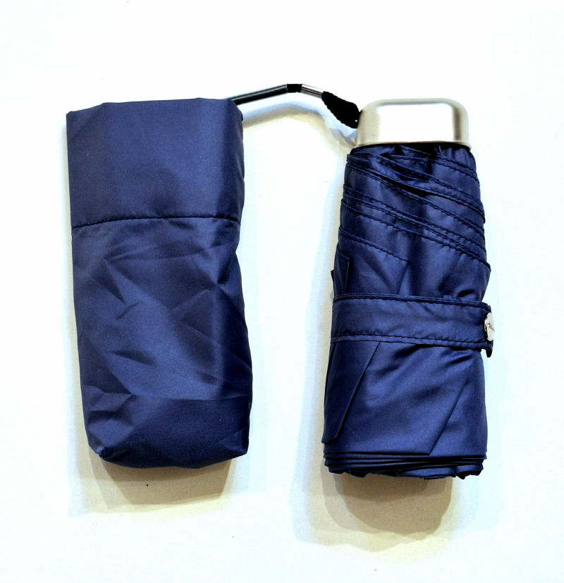 Parapluie de poche micro plat bleu canard Vaux français - Petit 17cm - Léger manuel & 7 brches résistant - Top qualité