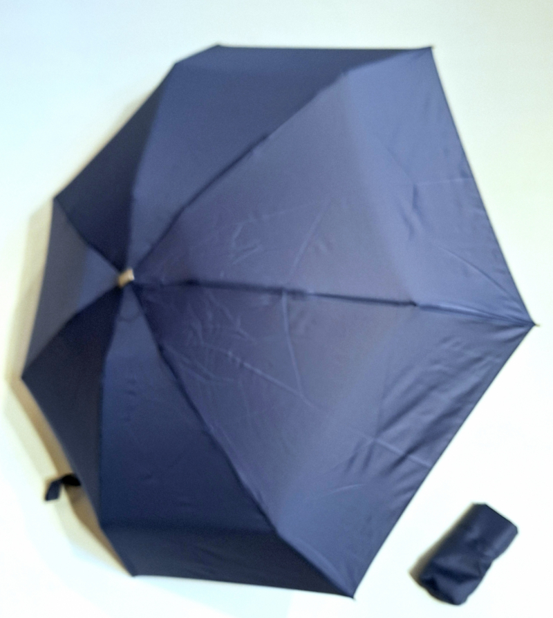 Parapluie de poche micro plat bleu canard Vaux français - Petit 17cm - Léger manuel & 7 brches résistant - Top qualité