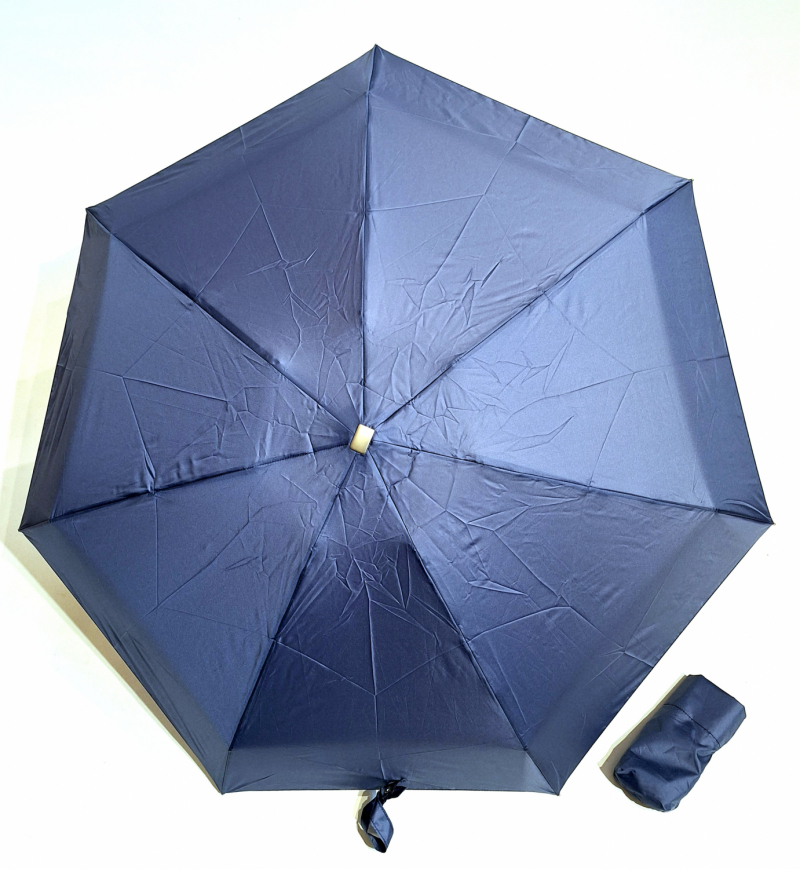 Parapluie de poche micro plat bleu canard Vaux français - Petit 17cm - Léger manuel & 7 brches résistant - Top qualité