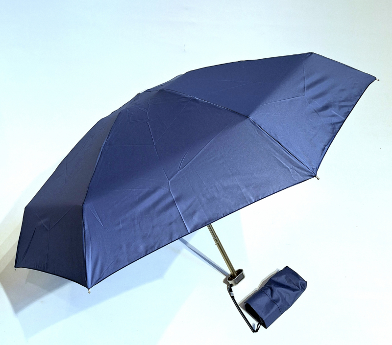 Parapluie de poche micro plat bleu canard Vaux français - Petit 17cm - Léger manuel & 7 brches résistant - Top qualité