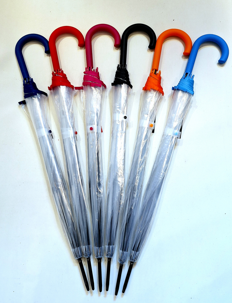 Parapluie transparent CLOCHE Pas Cher long automatique ganse bleu ciel 8 branches carbone Doppler - léger & solide 