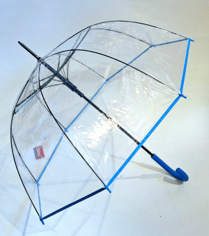 Parapluie transparent CLOCHE Pas Cher long automatique ganse bleu ciel 8 branches carbone Doppler - léger & solide 