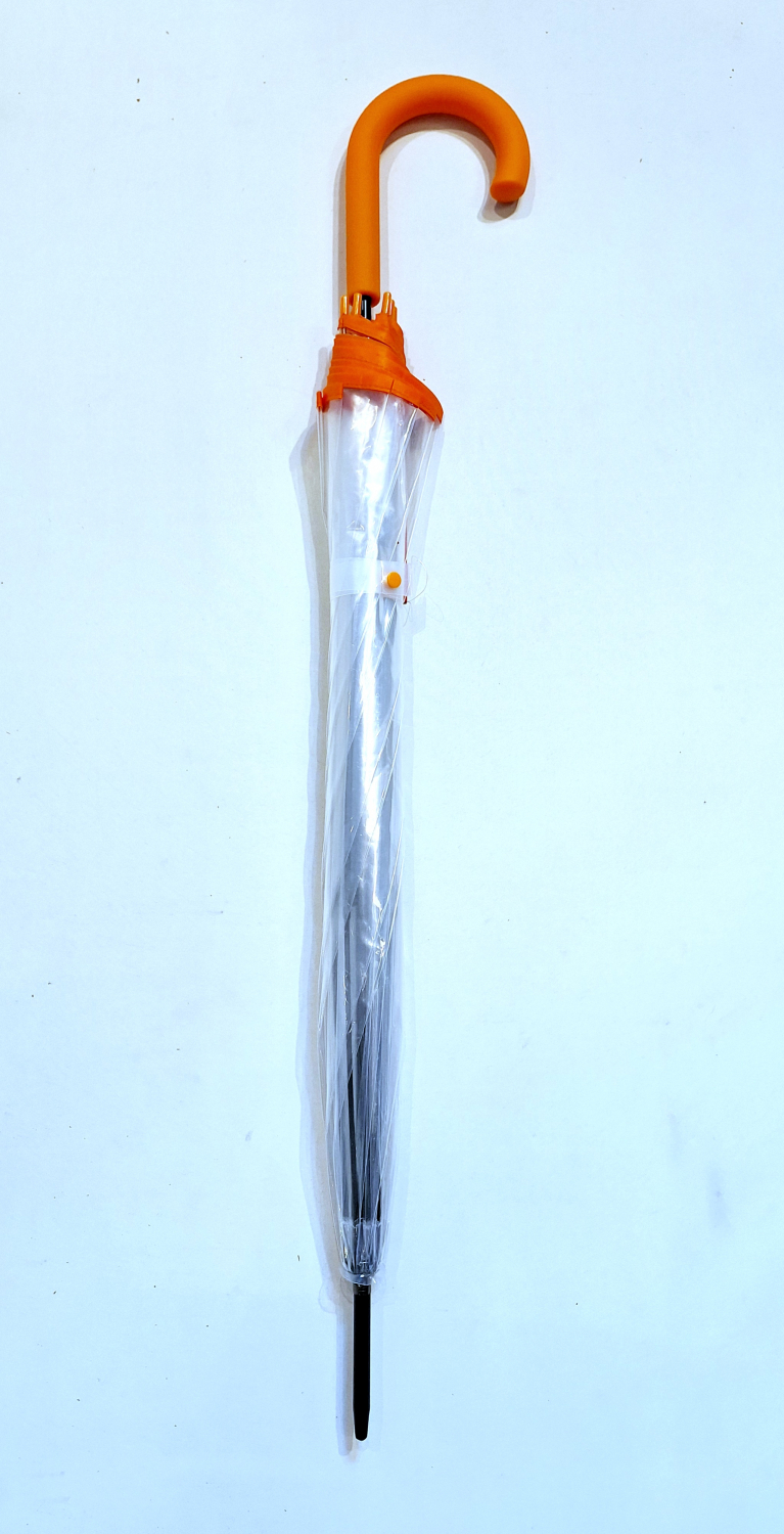 Parapluie transparent CLOCHE Pas Cher long automatique ganse orange 8 branches carbone Doppler - léger & solide 