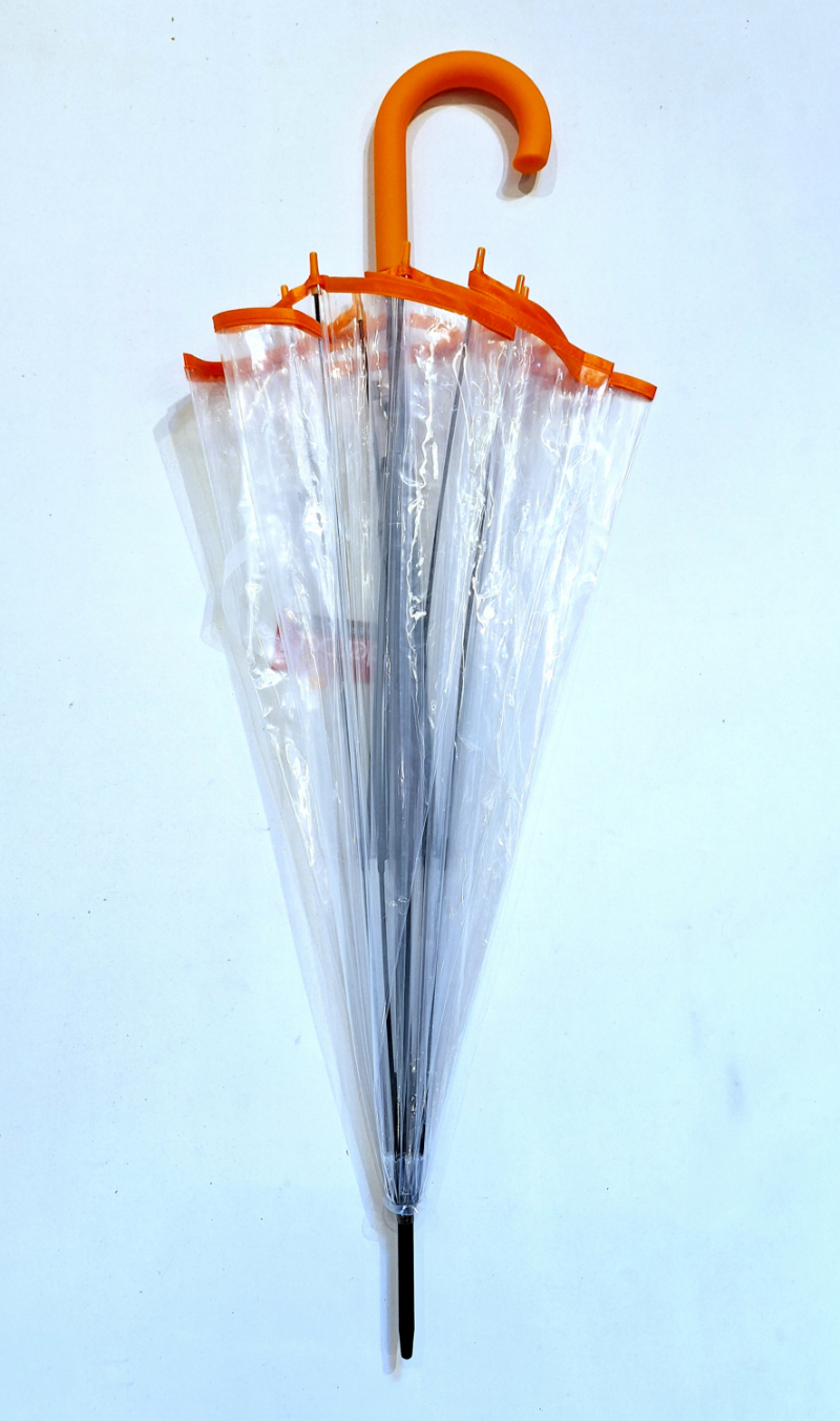 Parapluie transparent CLOCHE Pas Cher long automatique ganse orange 8 branches carbone Doppler - léger & solide 
