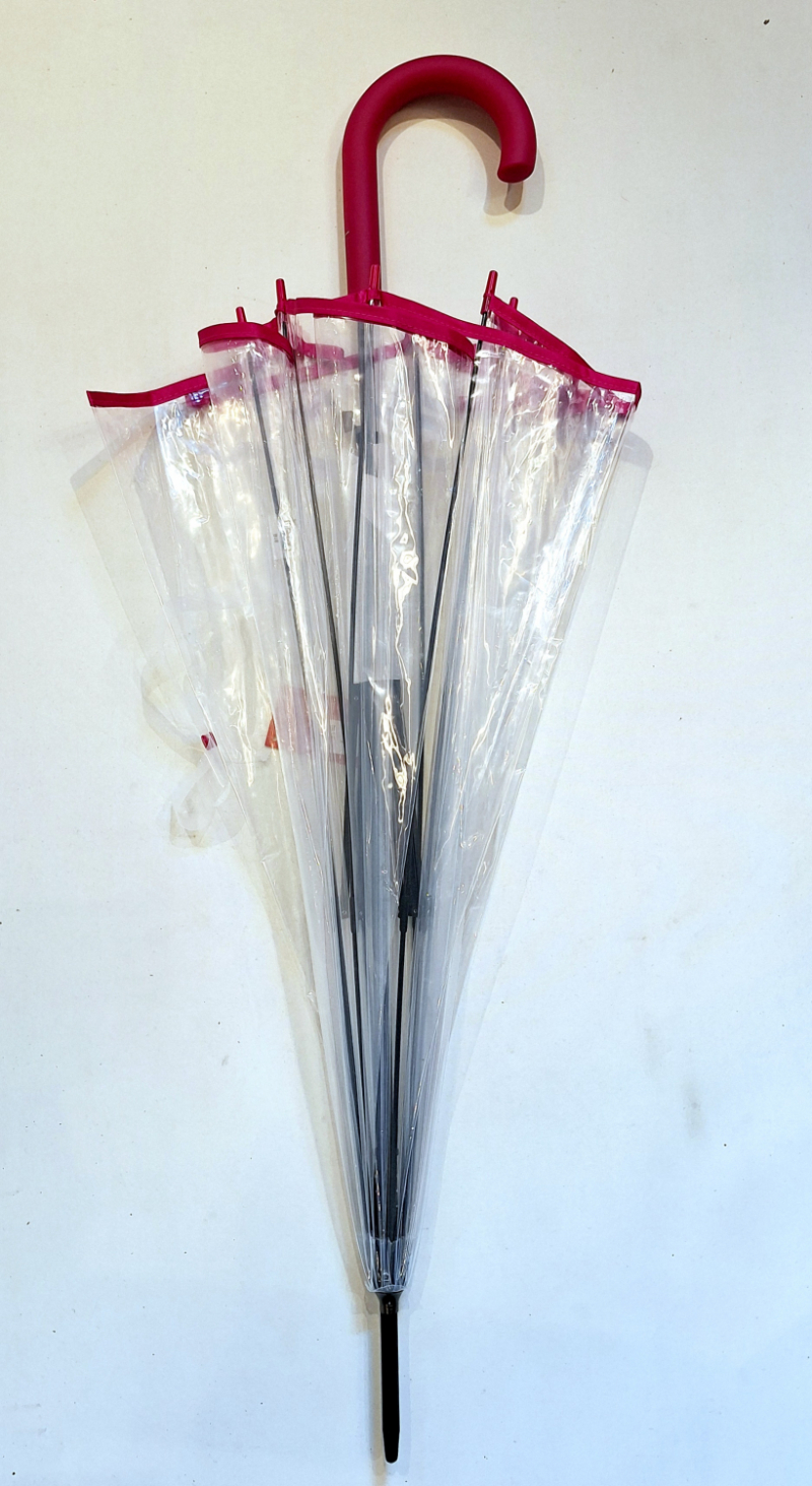 Parapluie cloche transparent Pas Cher long automatique ganse fuchsia 8 branches carbone Doppler - léger & solide 
